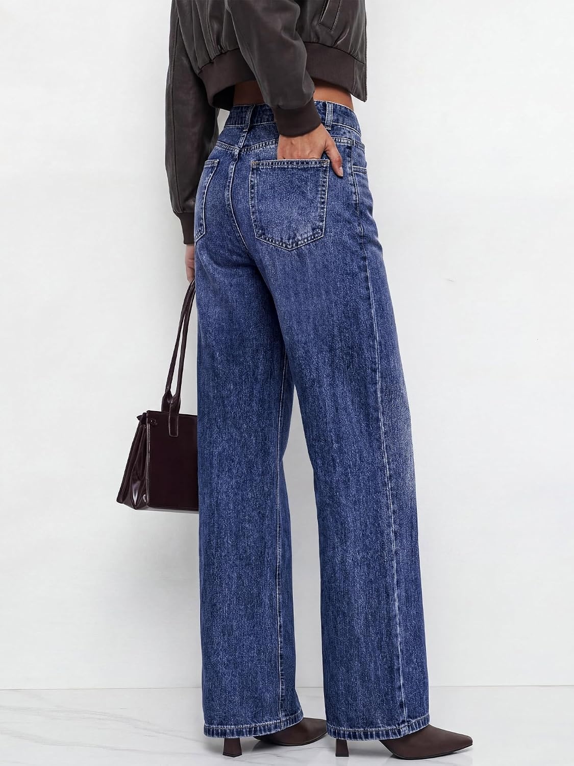 image:imageBTFBM Women High Waisted Casual Wide Leg Jeans Trendy Stretchy Denim PantsMedium Blue