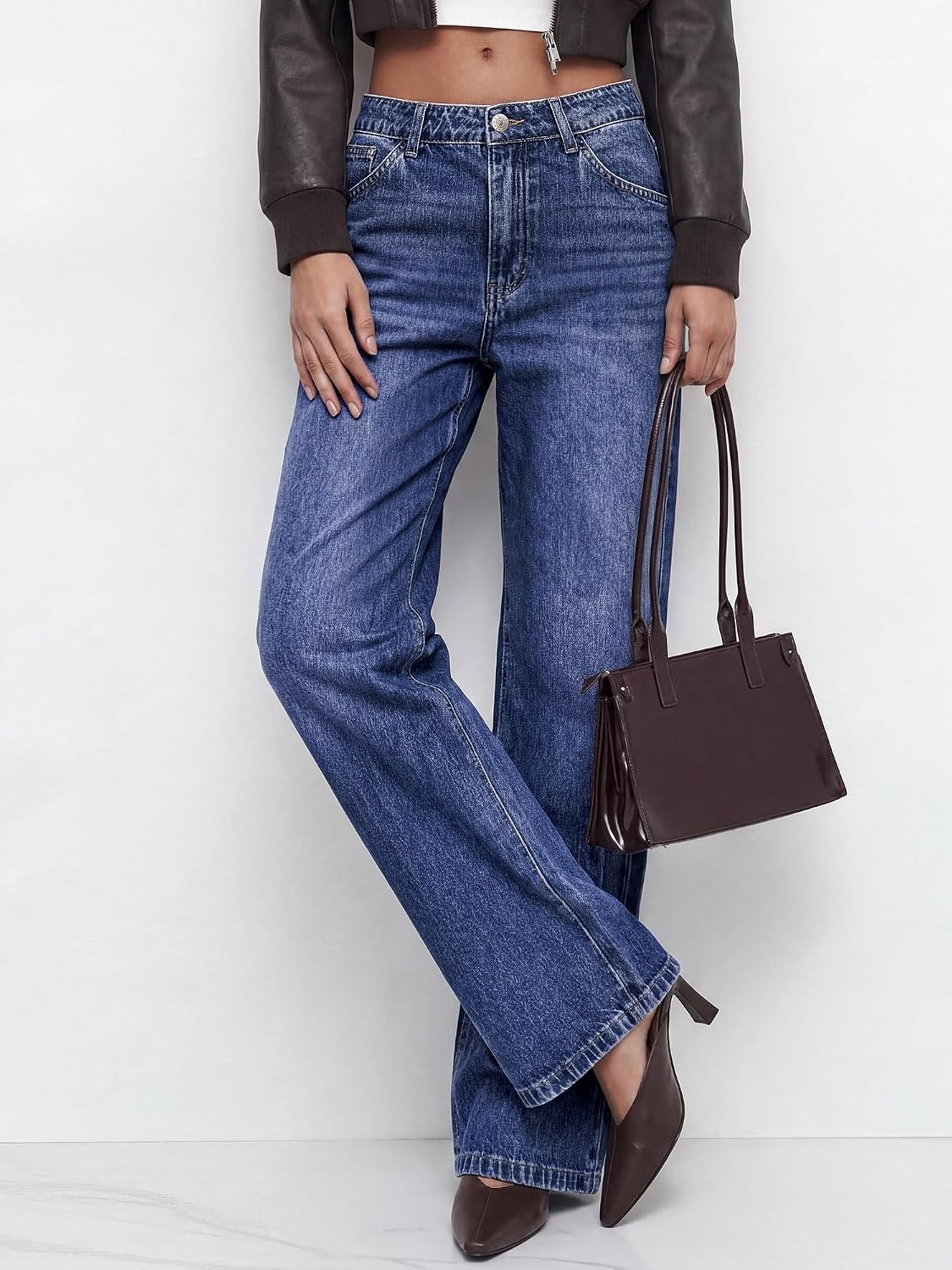 image:imageBTFBM Women High Waisted Casual Wide Leg Jeans Trendy Stretchy Denim PantsMedium Blue