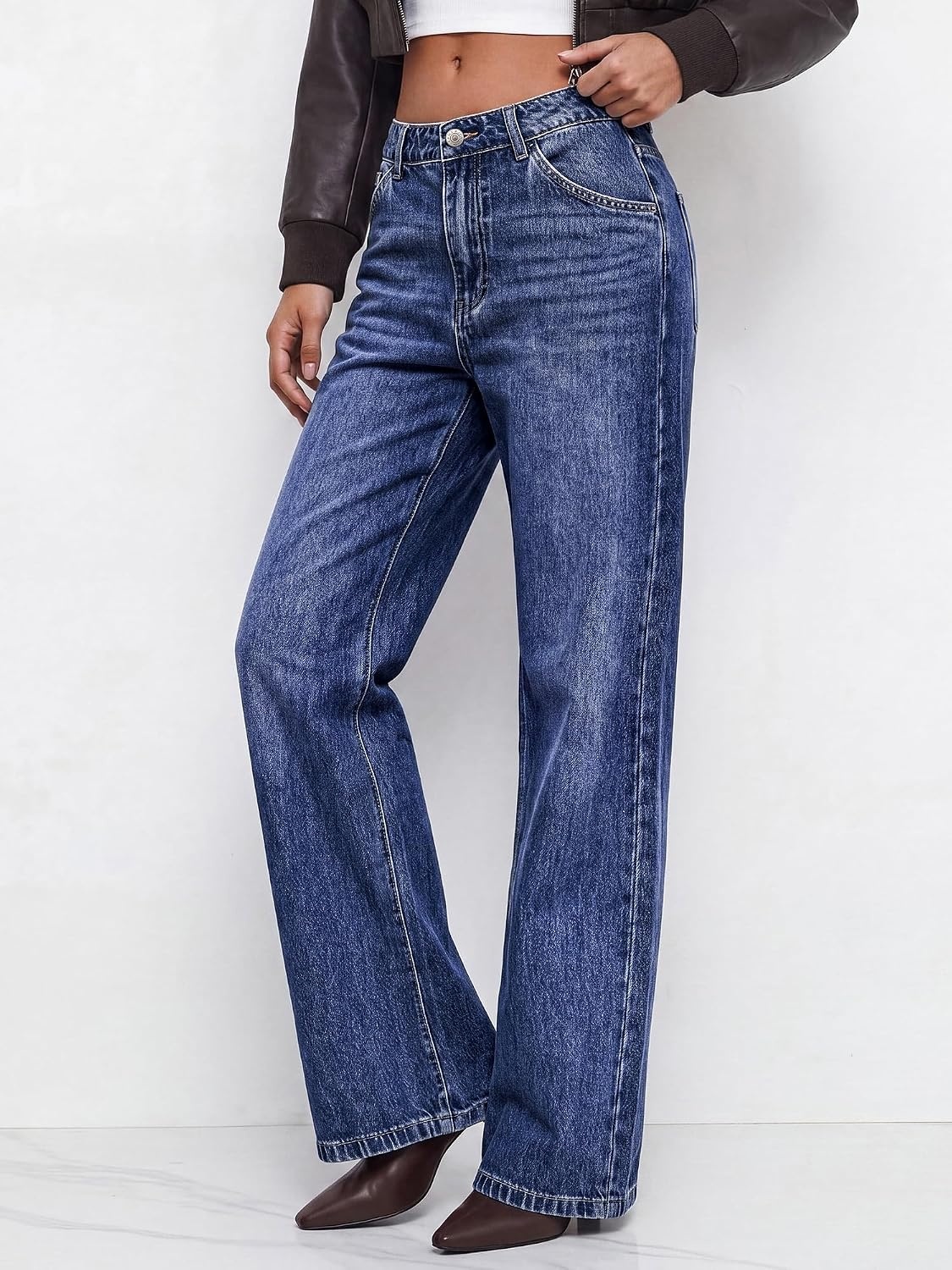 image:imageBTFBM Women High Waisted Casual Wide Leg Jeans Trendy Stretchy Denim PantsMedium Blue