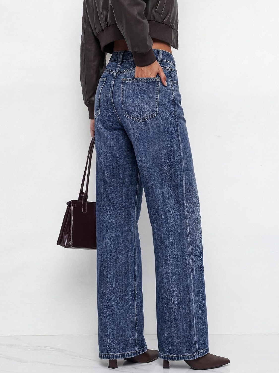 image:imageBTFBM Women High Waisted Casual Wide Leg Jeans Trendy Stretchy Denim PantsNavy