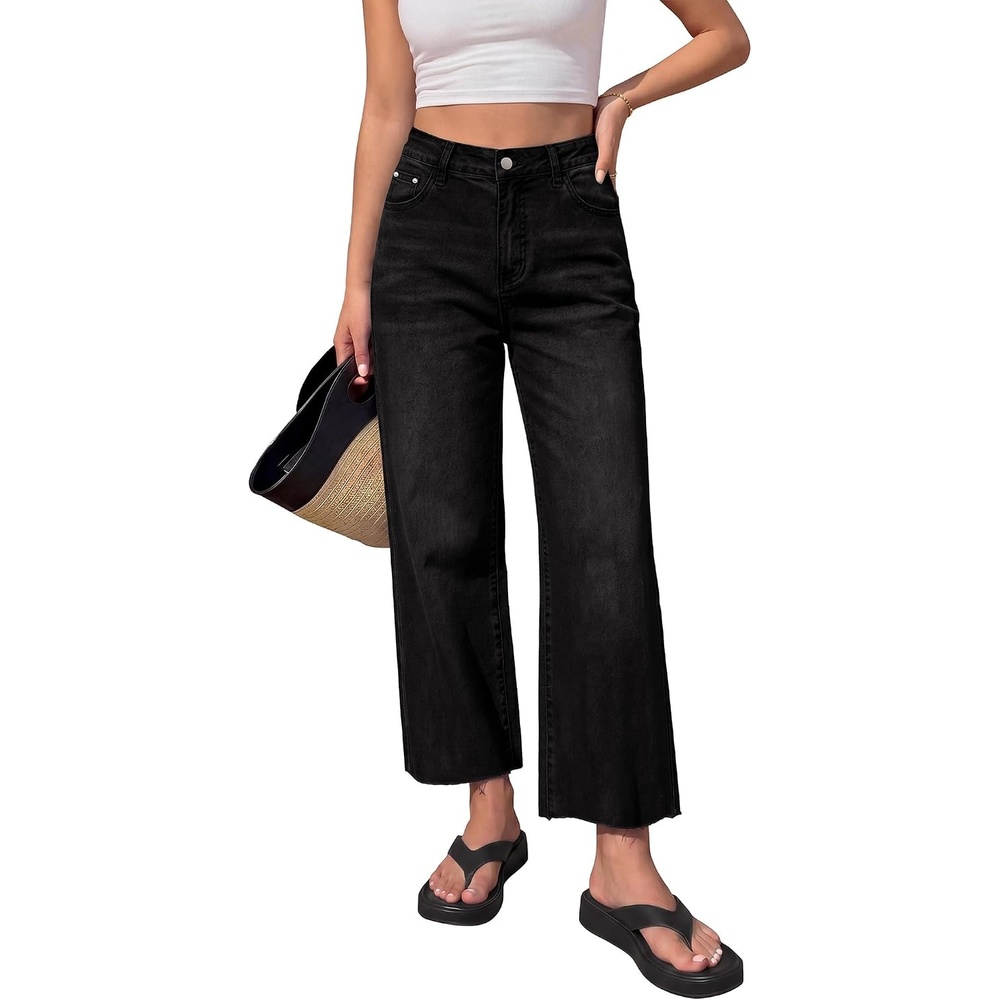 image:imageBTFBM Jeans For Women 2026 Fall Fashion Clothing Raw Hem Cropped Denim PantBlack