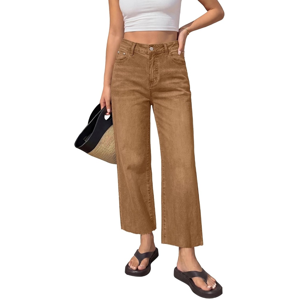 image:imageBTFBM Jeans For Women 2026 Fall Fashion Clothing Raw Hem Cropped Denim PantCamel