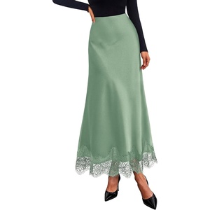 BTFBM Lace Trim Satin Skirts for Women Elegant Fall Fashion Clothing 2026(Light Green)