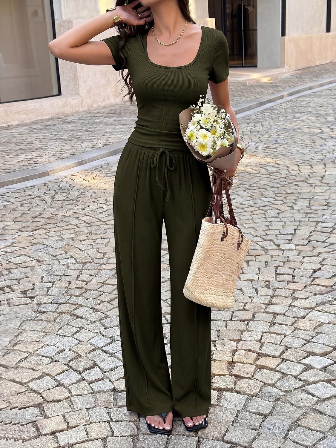 image:imageBTFBM Casual 2 Piece Sets For Women Summer 2026Army Green