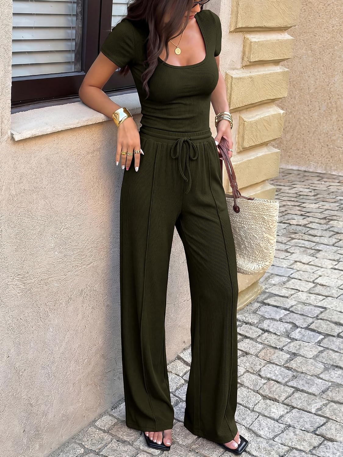 image:imageBTFBM Casual 2 Piece Sets For Women Summer 2026Army Green