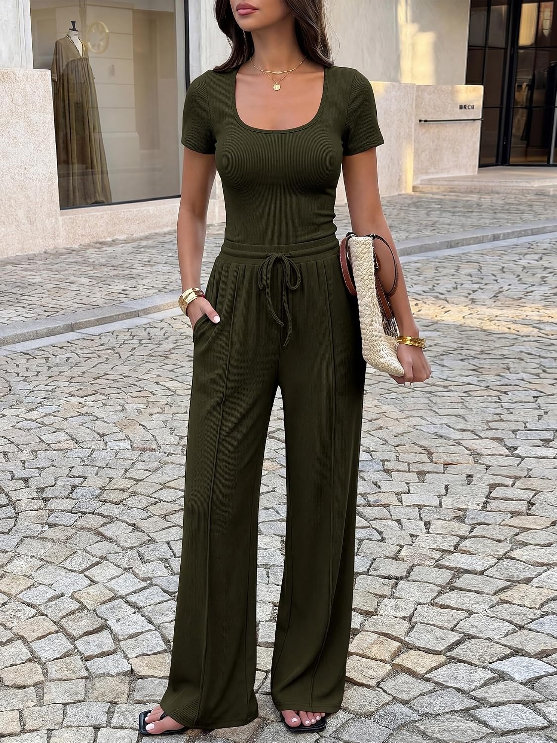 image:imageBTFBM Casual 2 Piece Sets For Women Summer 2026Army Green