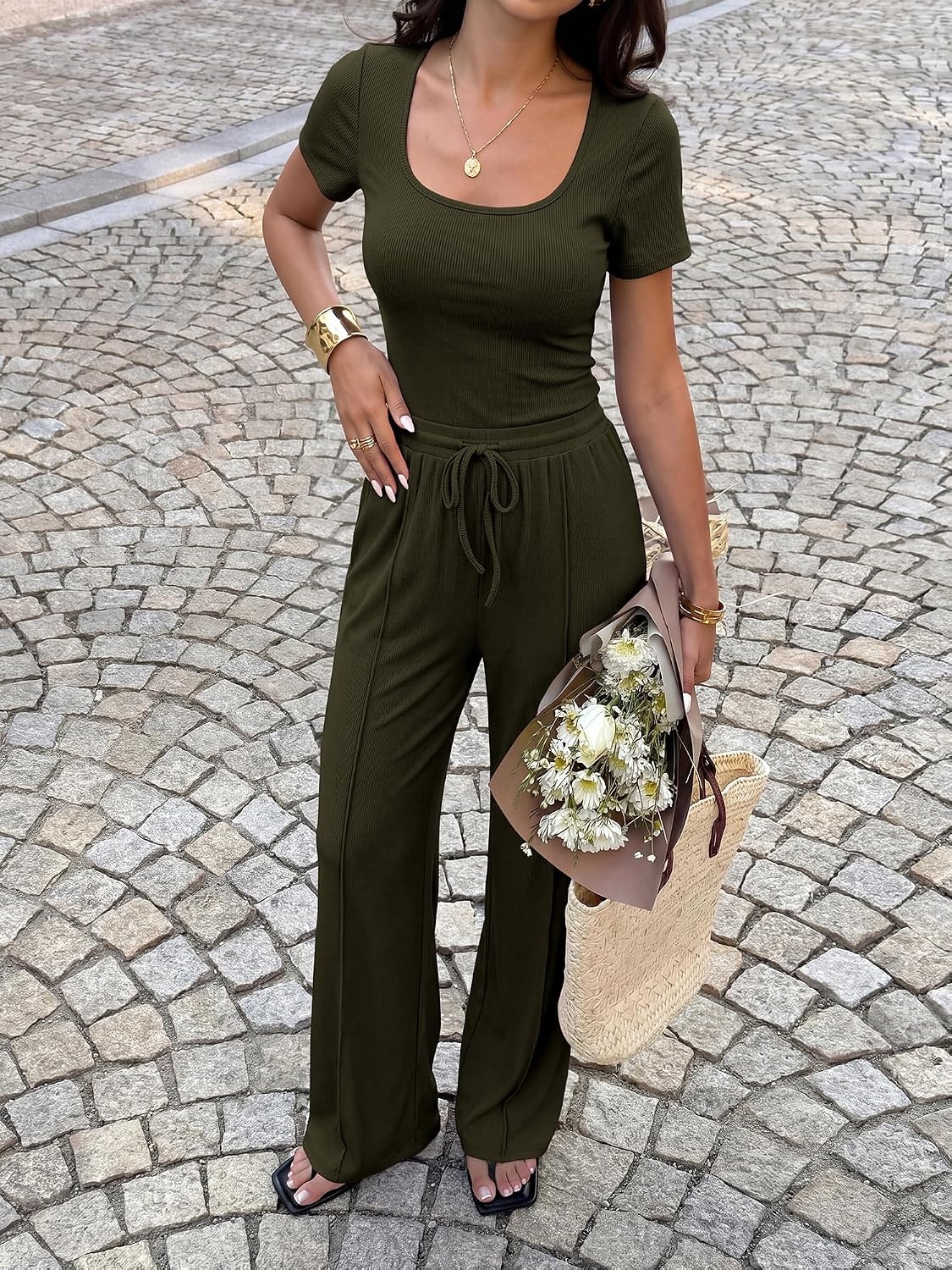 image:imageBTFBM Casual 2 Piece Sets For Women Summer 2026Army Green