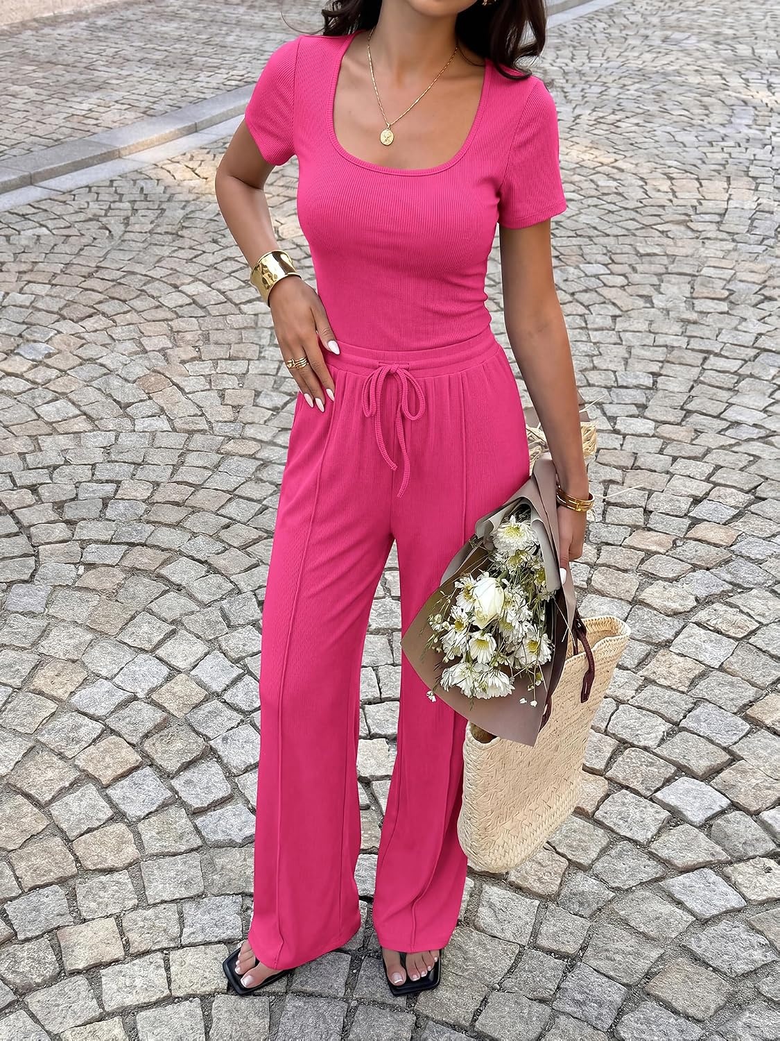 image:imageBTFBM Casual 2 Piece Sets For Women Summer 2026Rose Red