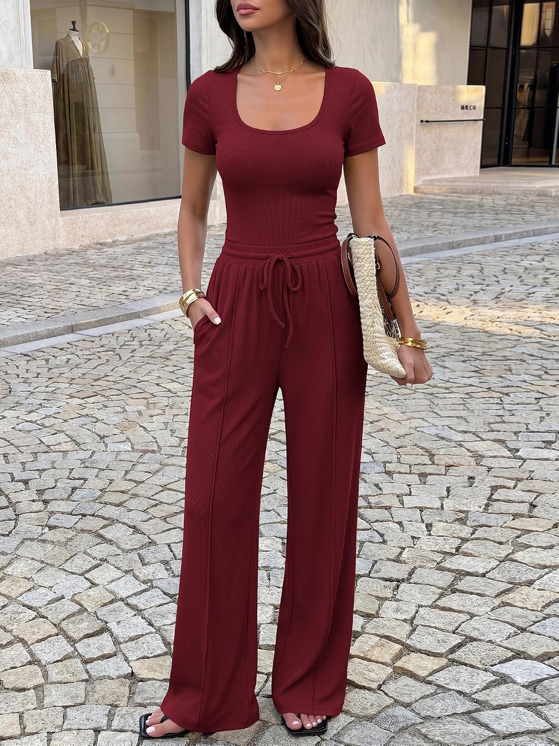 image:imageBTFBM Casual 2 Piece Sets For Women Summer 2026Wine Red