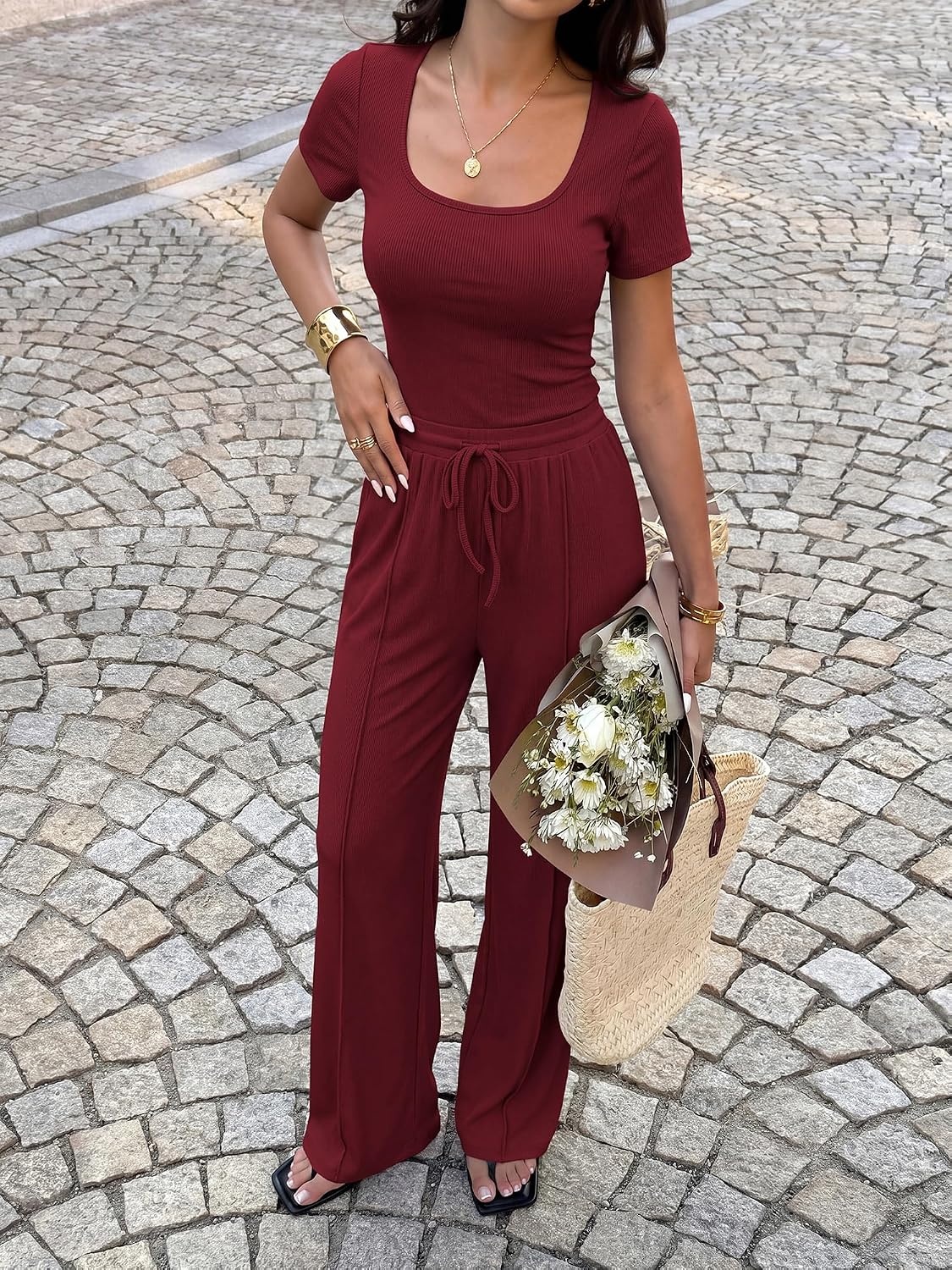 image:imageBTFBM Casual 2 Piece Sets For Women Summer 2026Wine Red