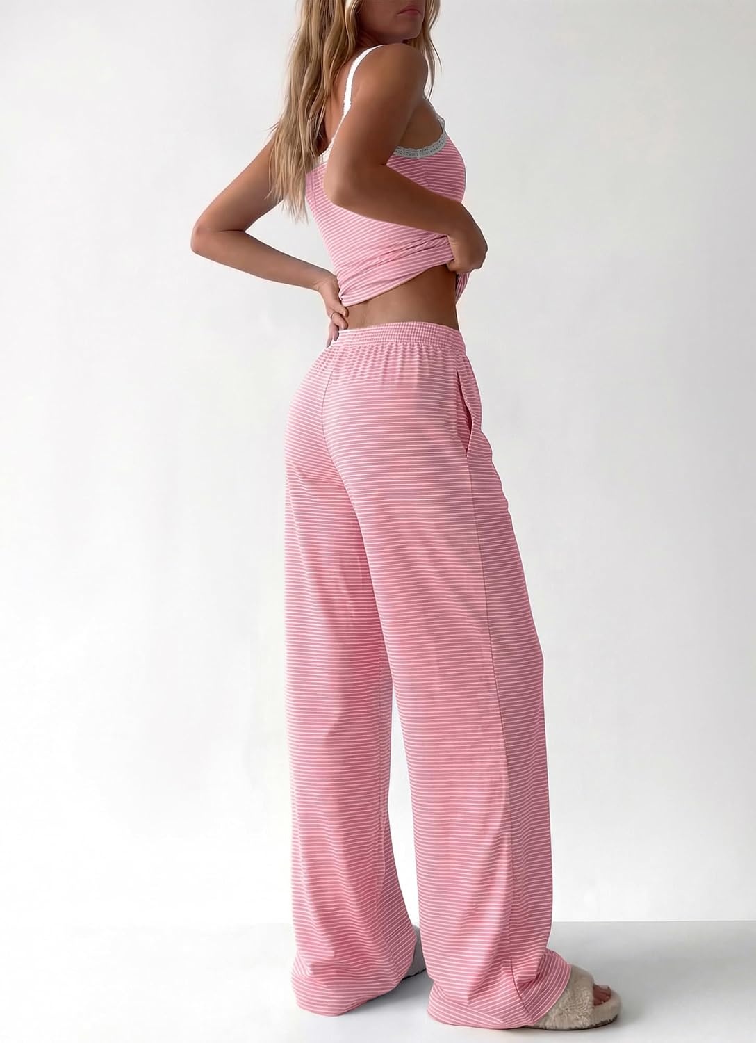 image:imageBTFBM Striped Lounge Sets For Women 2 Piece Pajama Sets Pants 2026 FallStriped Pink White