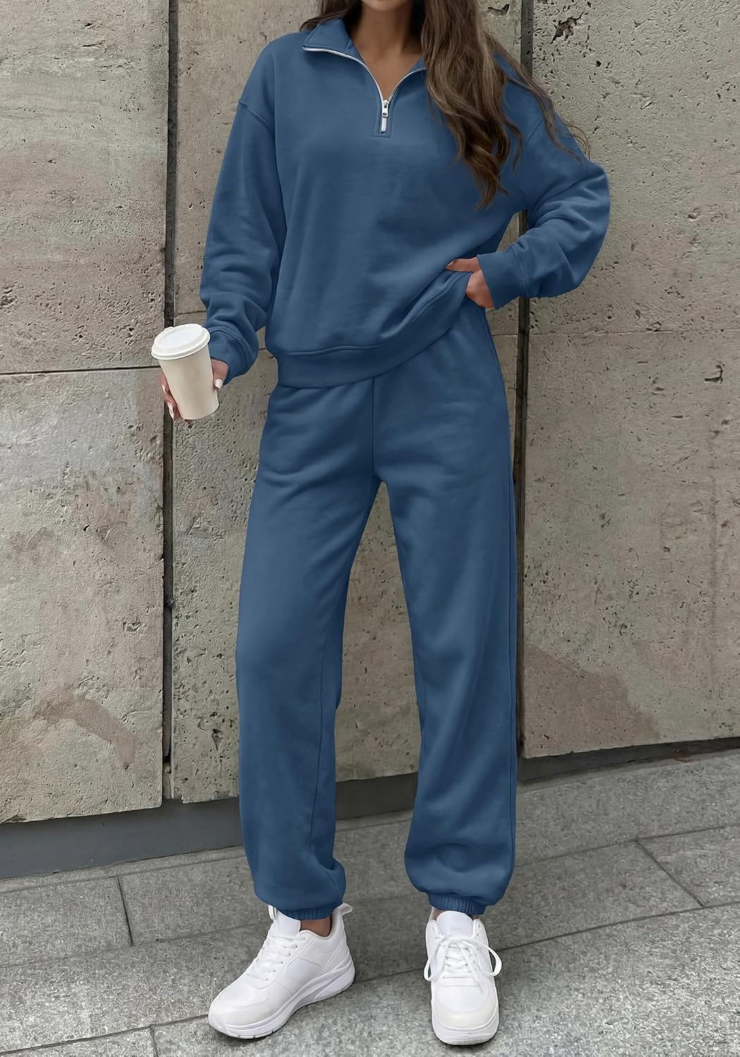 image:imageBTFBM Womens 2 Piece Matching Lounge Set Sweatsuits Fashion ClothingBlue
