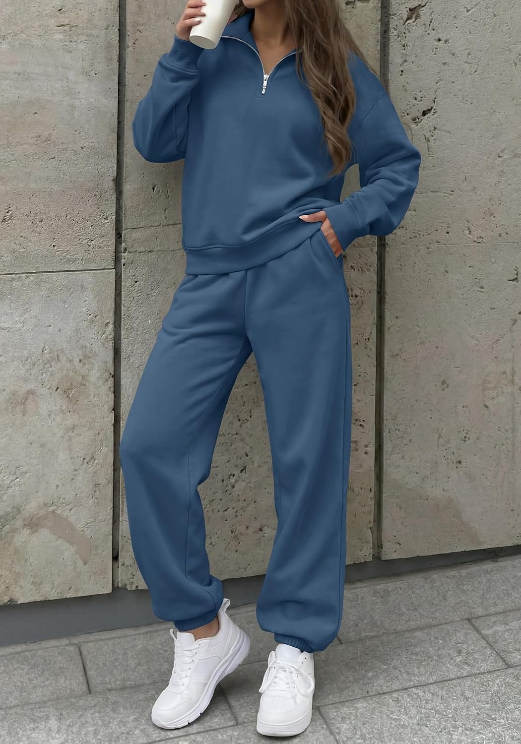 image:imageBTFBM Womens 2 Piece Matching Lounge Set Sweatsuits Fashion ClothingBlue