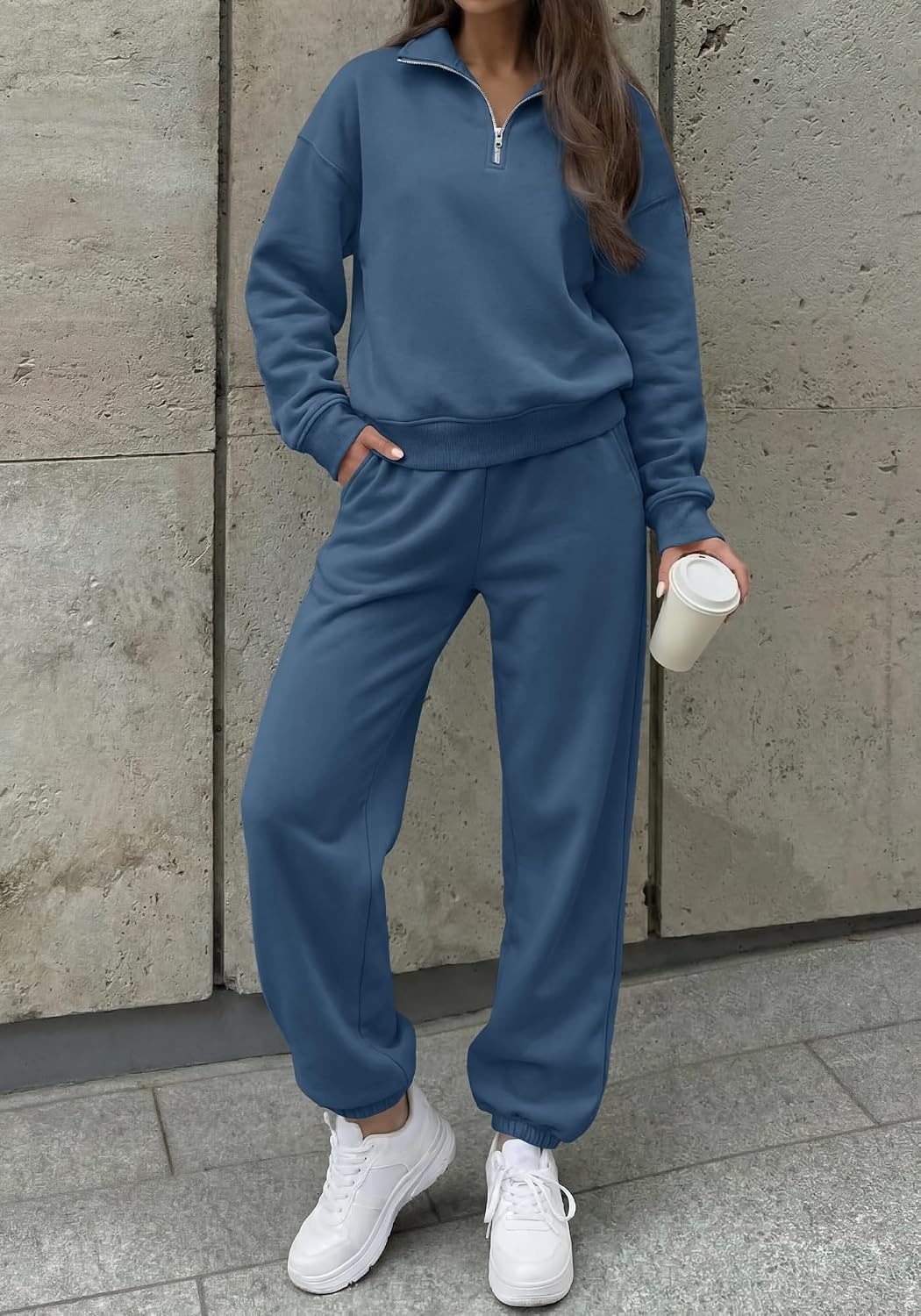 image:imageBTFBM Womens 2 Piece Matching Lounge Set Sweatsuits Fashion ClothingBlue