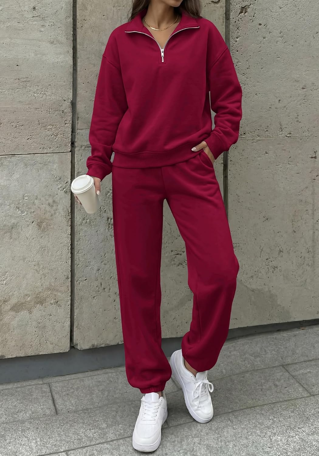 image:imageBTFBM Womens 2 Piece Matching Lounge Set Sweatsuits Fashion ClothingBurgundy