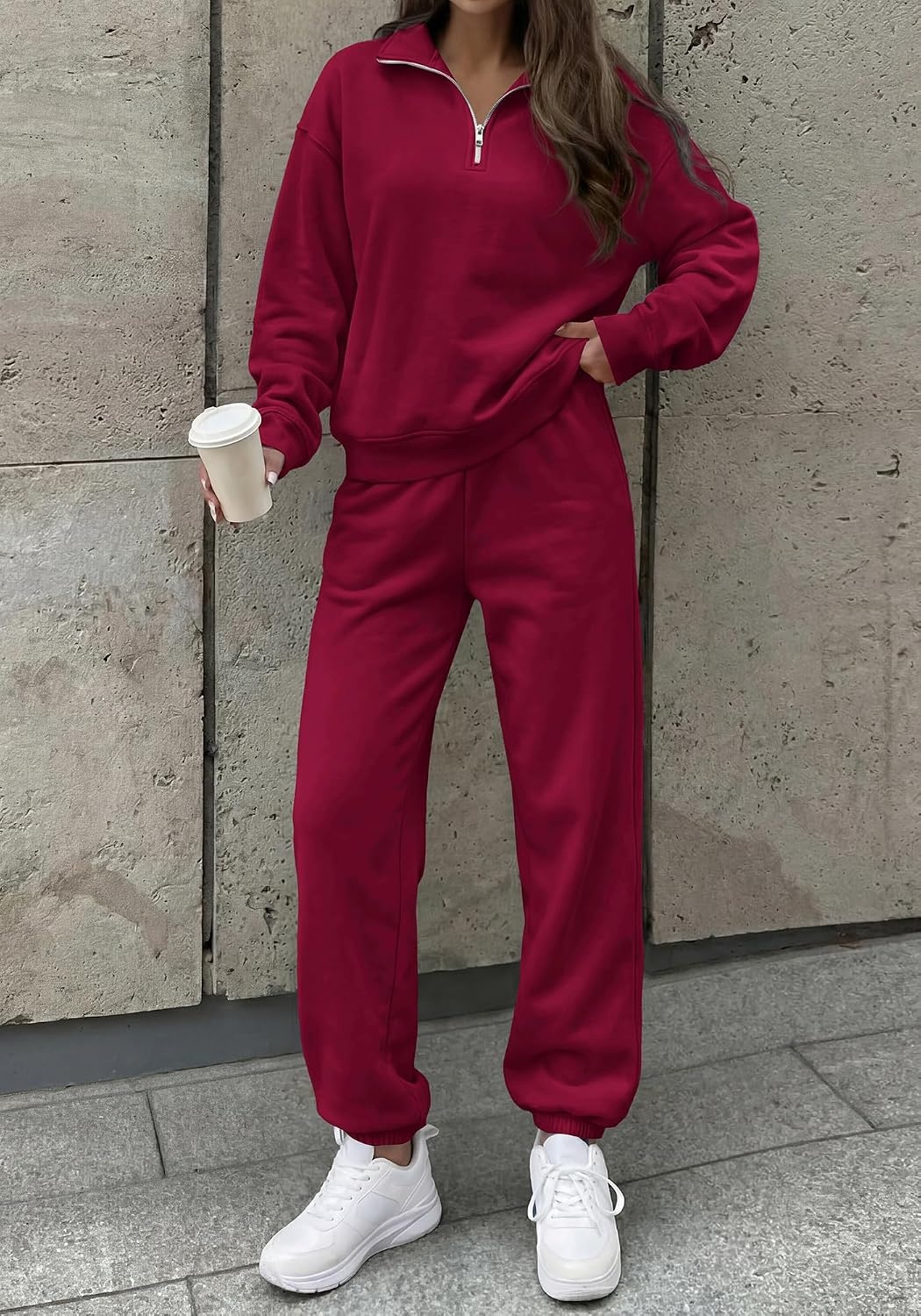 image:imageBTFBM Womens 2 Piece Matching Lounge Set Sweatsuits Fashion ClothingBurgundy