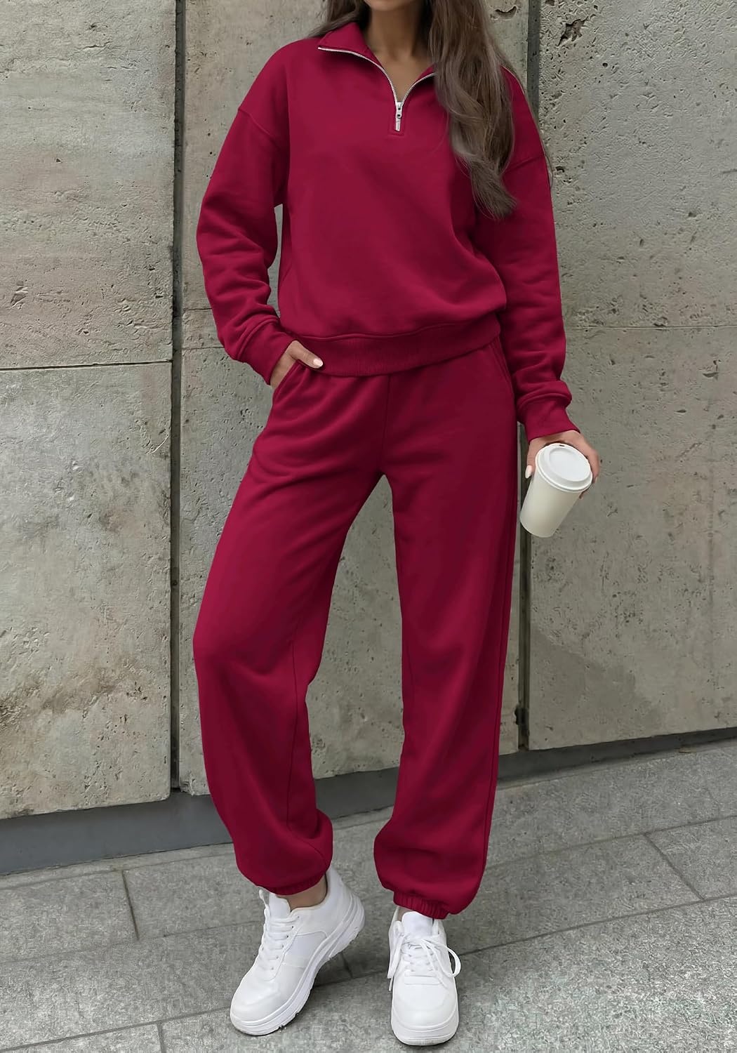 image:imageBTFBM Womens 2 Piece Matching Lounge Set Sweatsuits Fashion ClothingBurgundy
