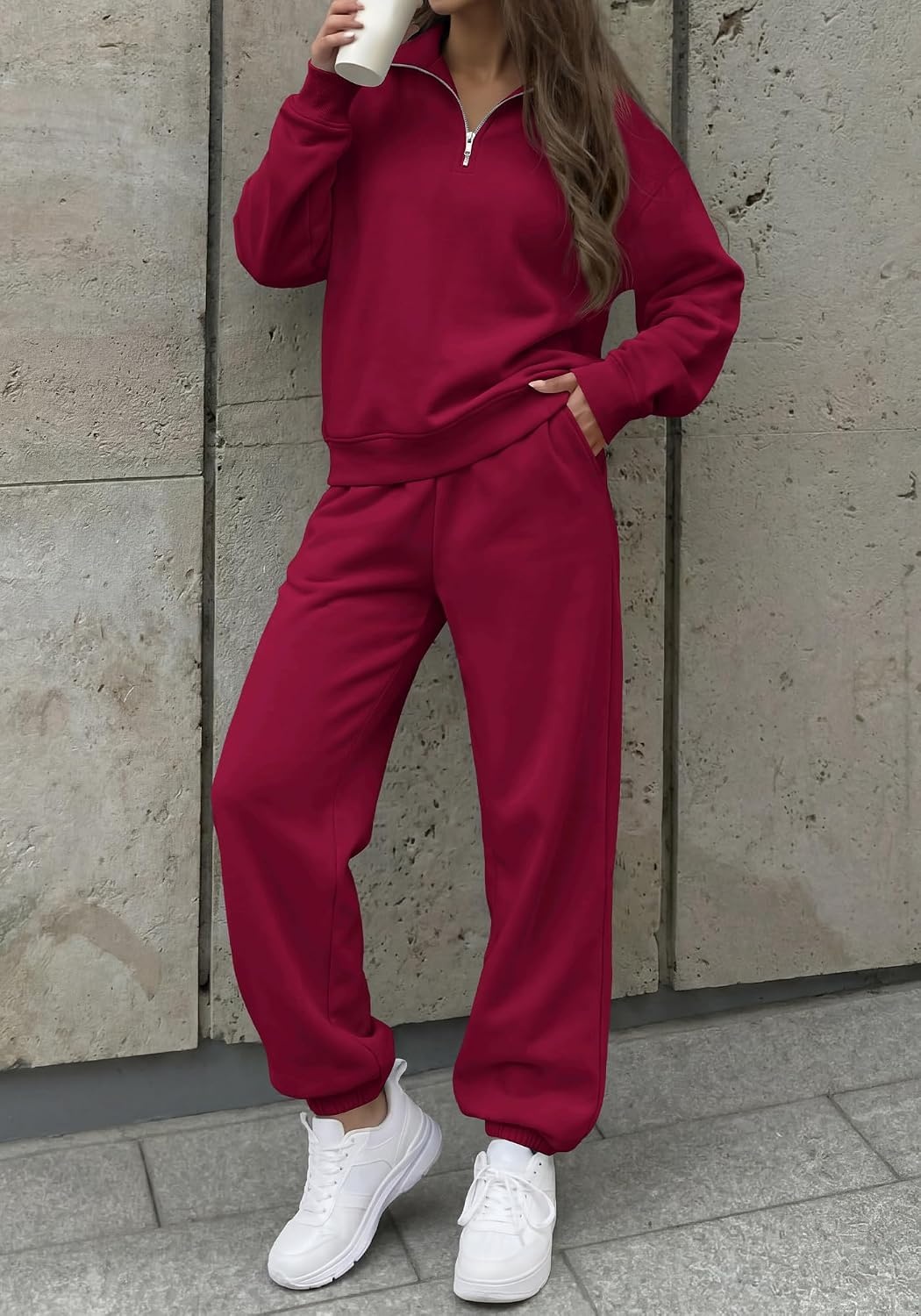 image:imageBTFBM Womens 2 Piece Matching Lounge Set Sweatsuits Fashion ClothingBurgundy