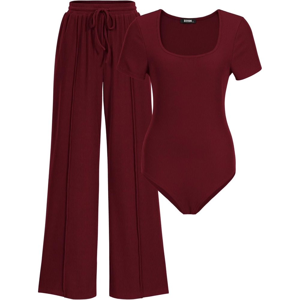 image:imageBTFBM Casual 2 Piece Sets For Women Summer 2026Wine Red