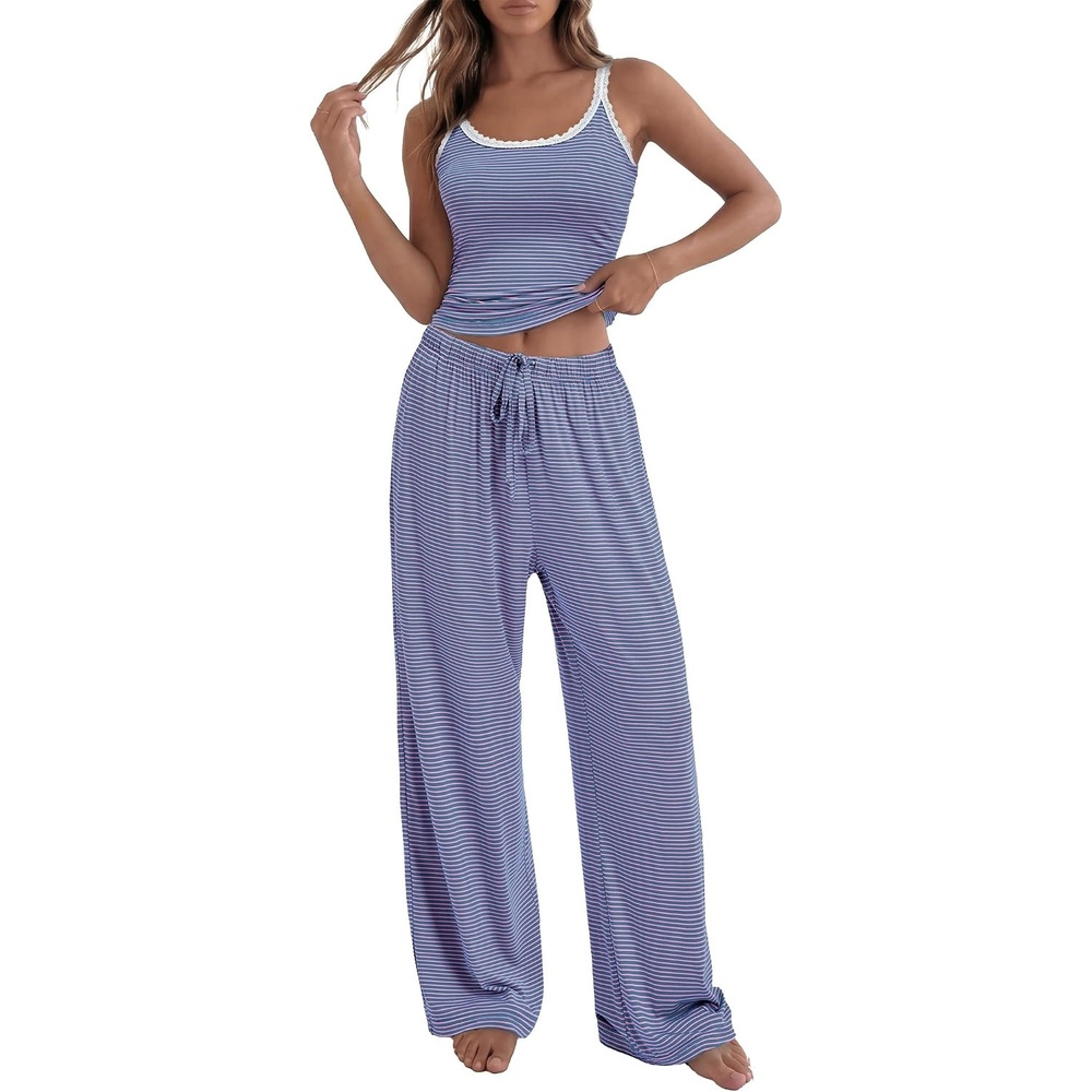 image:imageBTFBM Striped Lounge Sets For Women 2 Piece Pajama Sets Pants 2026 FallStriped Blue Pink