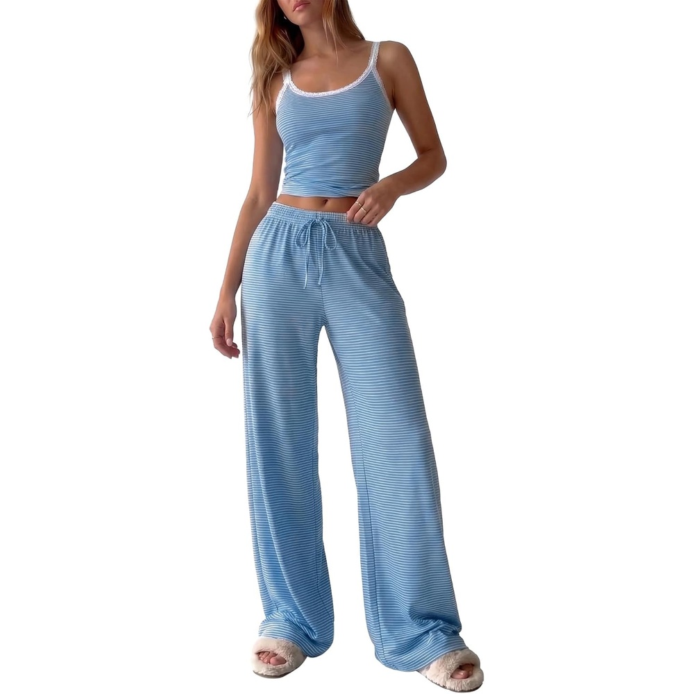 image:imageBTFBM Striped Lounge Sets For Women 2 Piece Pajama Sets Pants 2026 FallStriped Blue White