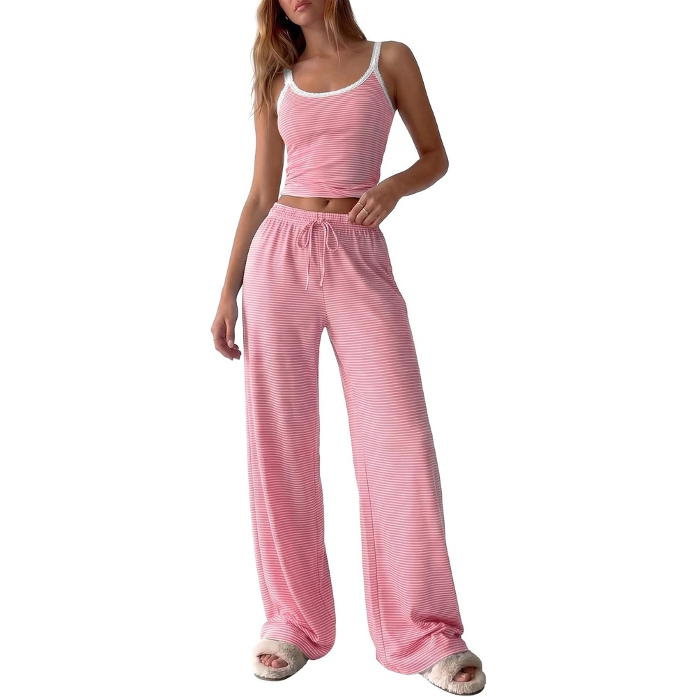 image:imageBTFBM Striped Lounge Sets For Women 2 Piece Pajama Sets Pants 2026 FallStriped Pink White