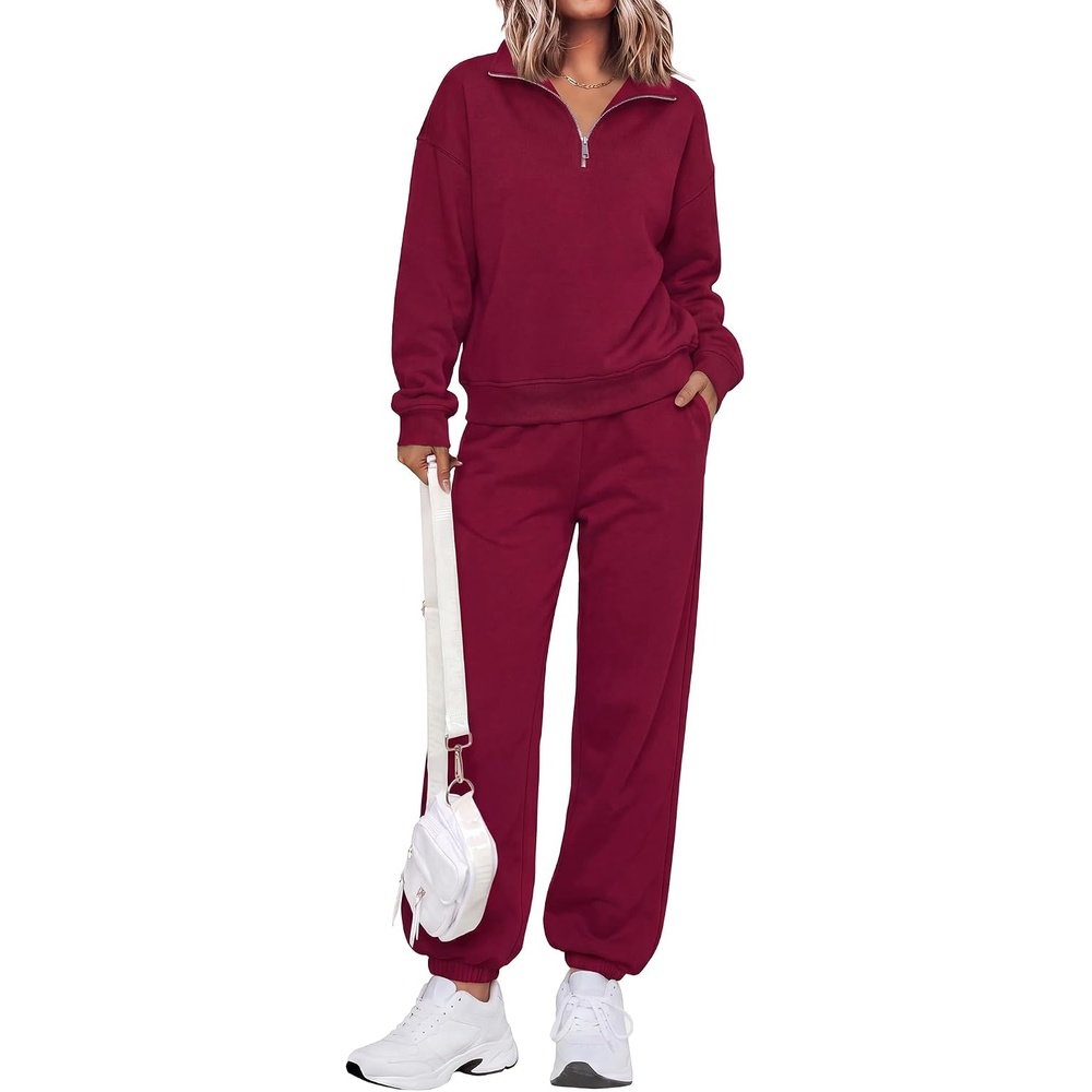 image:imageBTFBM Womens 2 Piece Matching Lounge Set Sweatsuits Fashion ClothingBurgundy