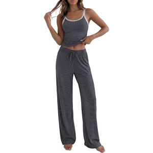 BTFBM Striped Lounge Sets For Women 2 Piece Pajama Sets Pants 2026 Fall(Striped Navy White)