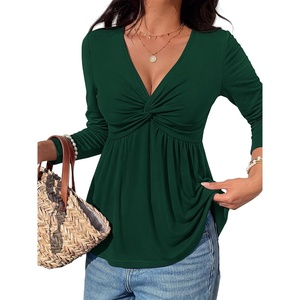 BTFBM Babydoll Tops for Women Fall Clothes Long Sleeve Shirts Peplum Top(Dark Green)