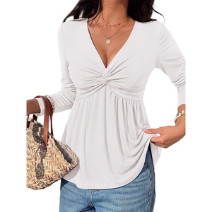 BTFBM Babydoll Tops for Women Fall Clothes Long Sleeve Shirts Peplum Top(White)