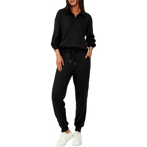 BTFBM Women’s 2 Piece Tracksuit Fall Outfits 2026 Long Sleeve Half Zip Sweatshirt Sweatpants Lounge Set Sweatsuits(Solid Black)