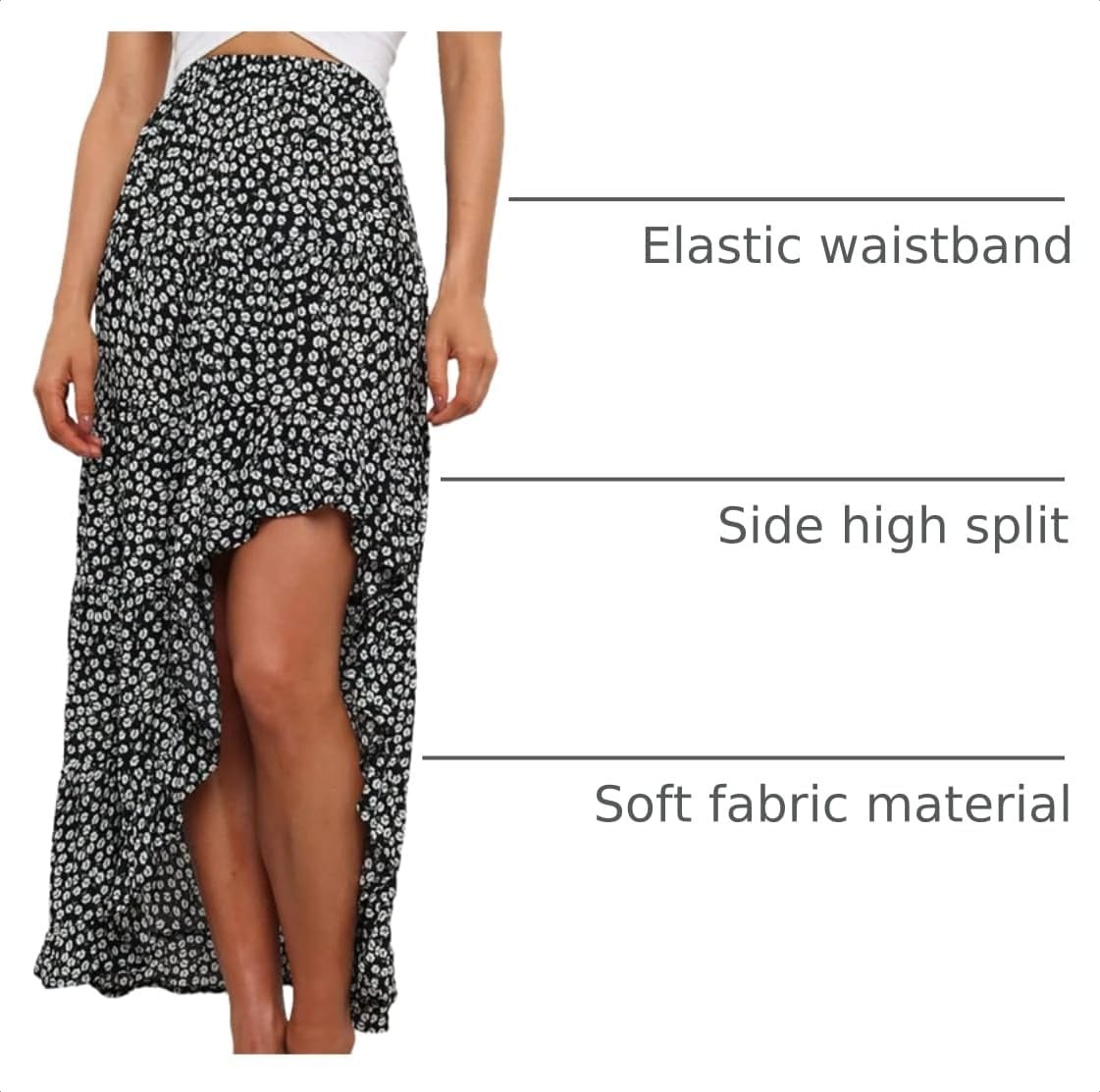 image:imageBTFBM Boho High Low Long Skirts for WomenBlack White