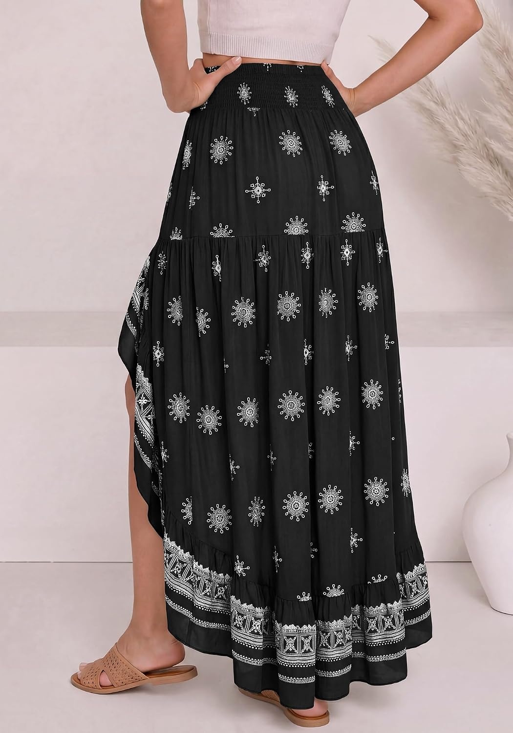 image:imageBTFBM Boho High Low Long Skirts for WomenXblack
