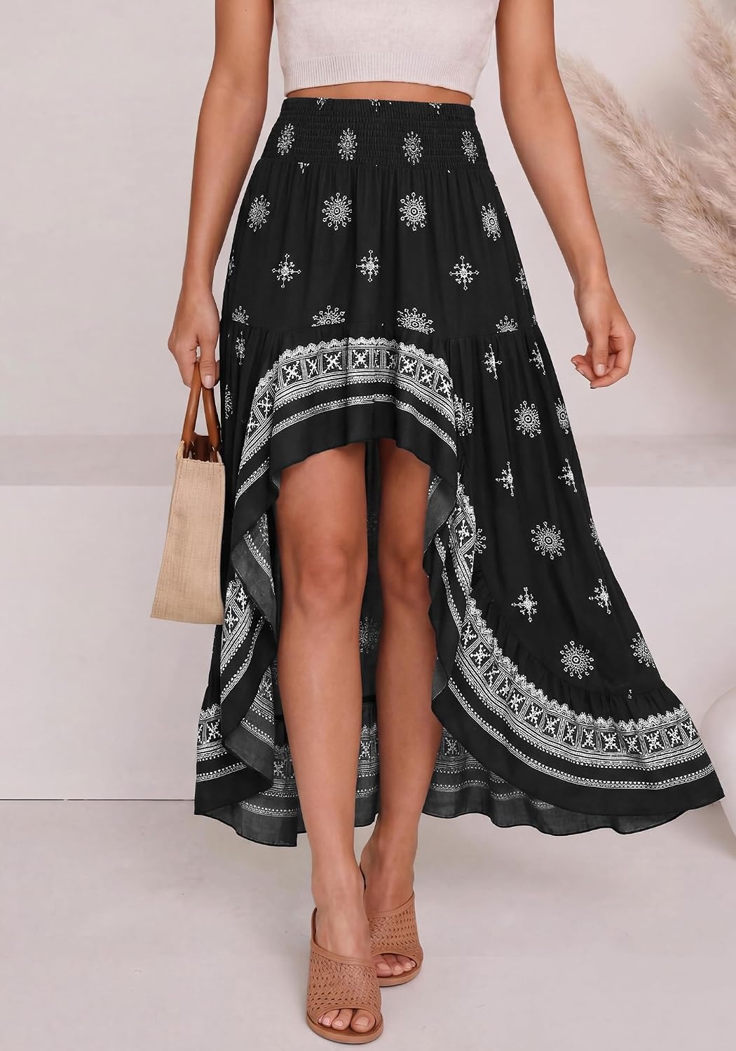 image:imageBTFBM Boho High Low Long Skirts for WomenXblack