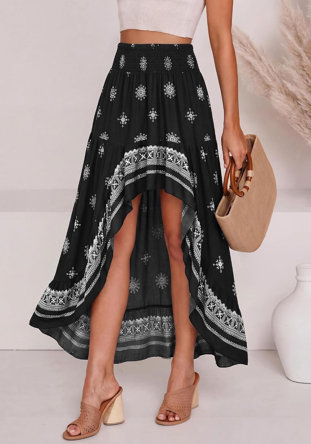 image:imageBTFBM Boho High Low Long Skirts for WomenXblack