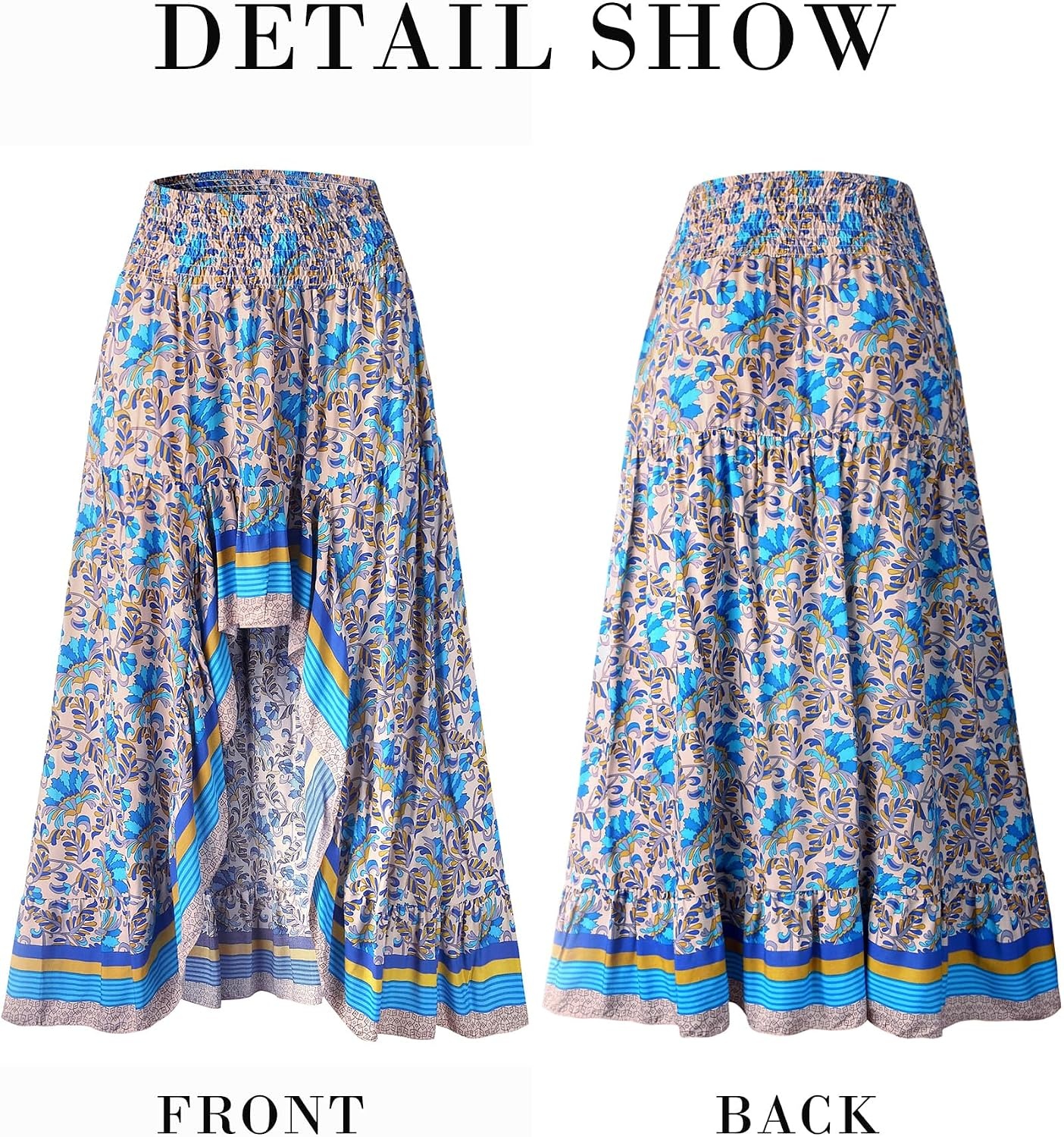 image:imageBTFBM Boho High Low Long Skirts for WomenXblue