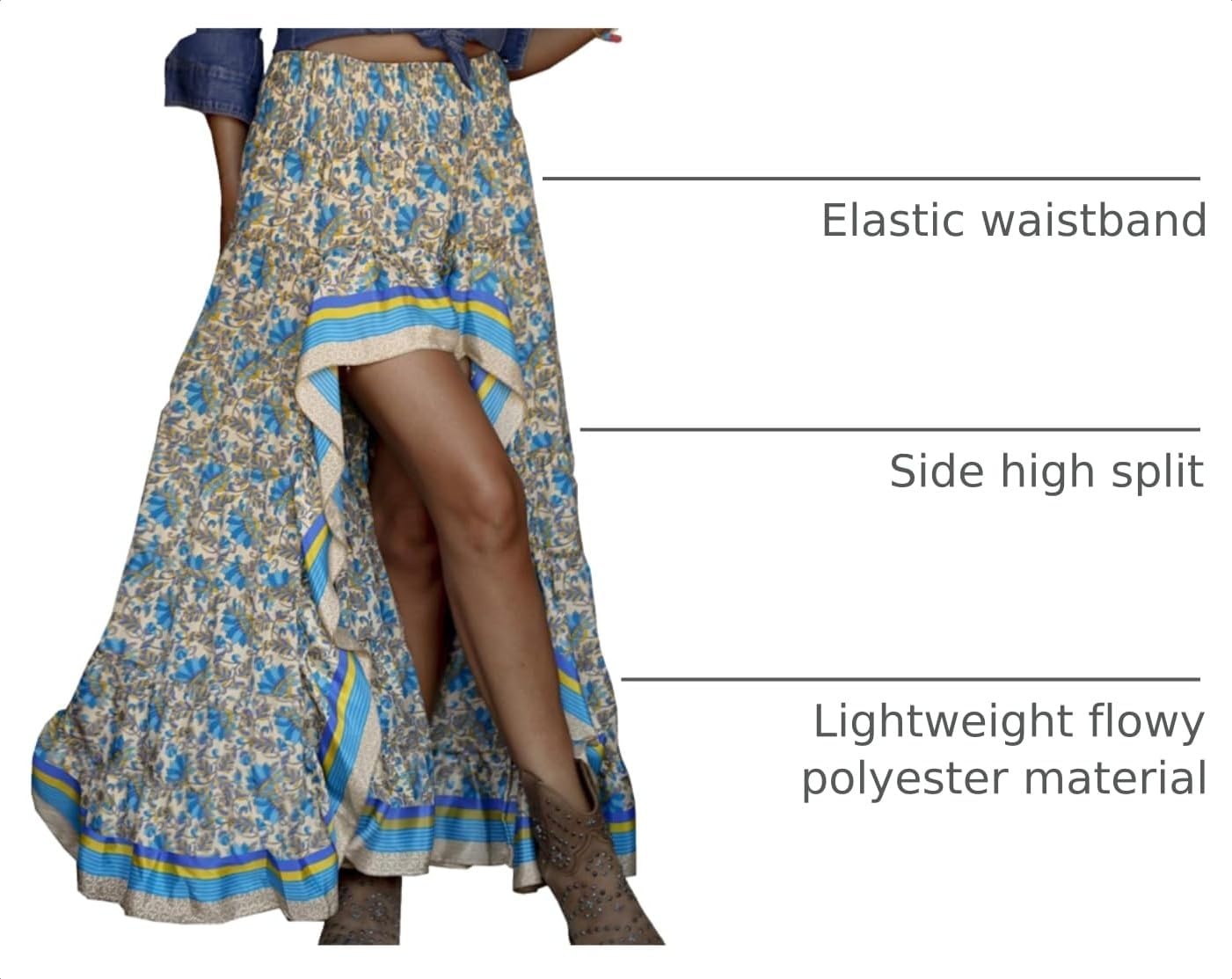 image:imageBTFBM Boho High Low Long Skirts for WomenXblue