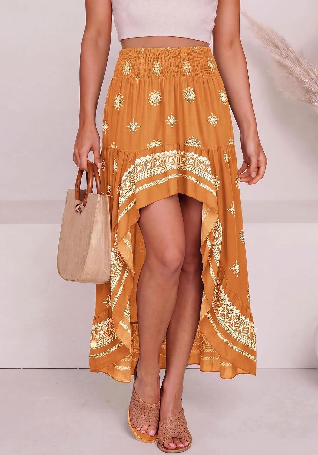 image:imageBTFBM Boho High Low Long Skirts for WomenXbrown Orange