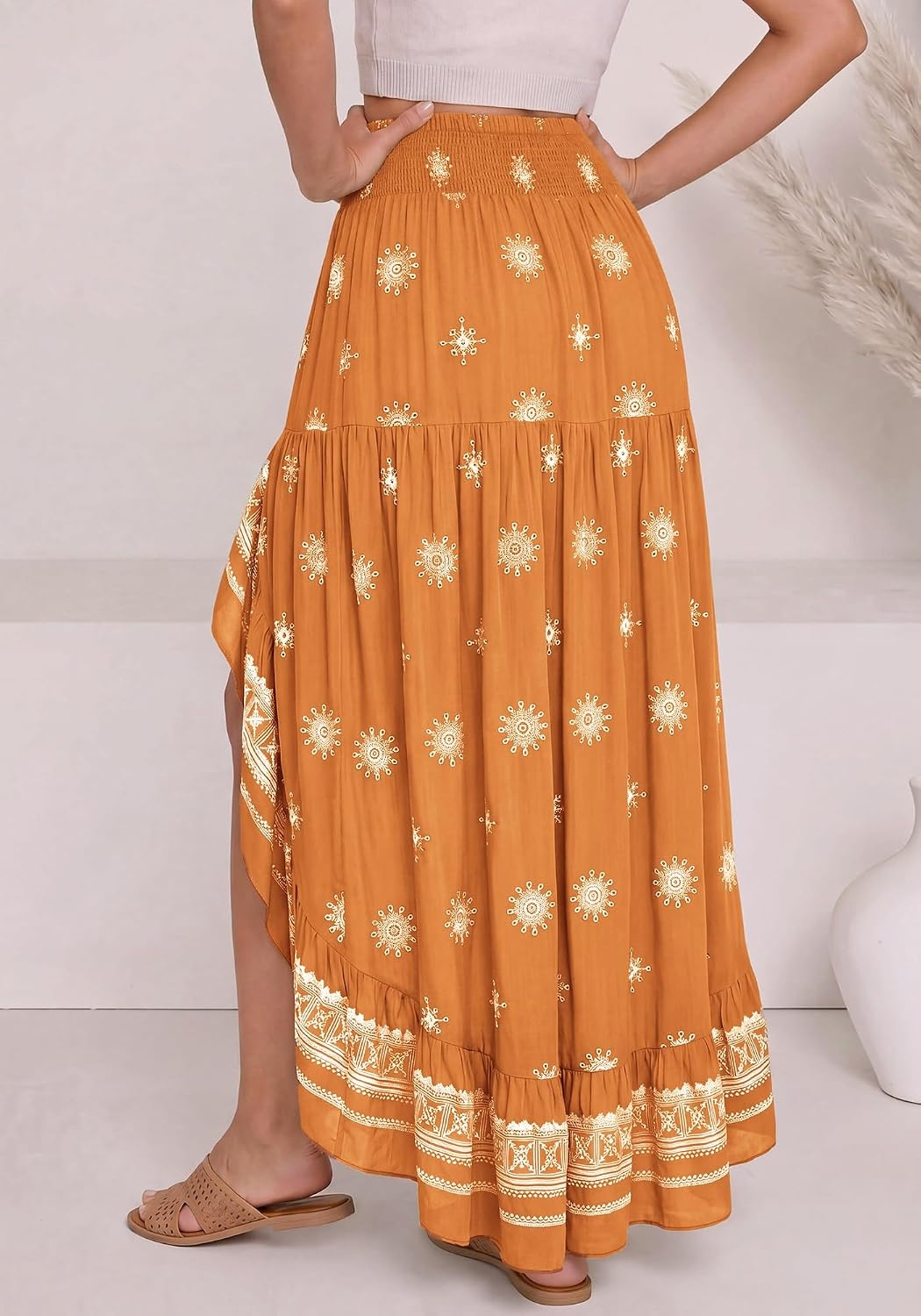 image:imageBTFBM Boho High Low Long Skirts for WomenXbrown Orange