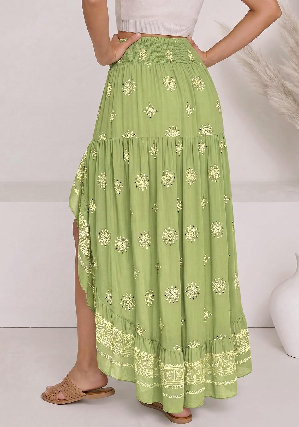 image:imageBTFBM Boho High Low Long Skirts for WomenXlight Green