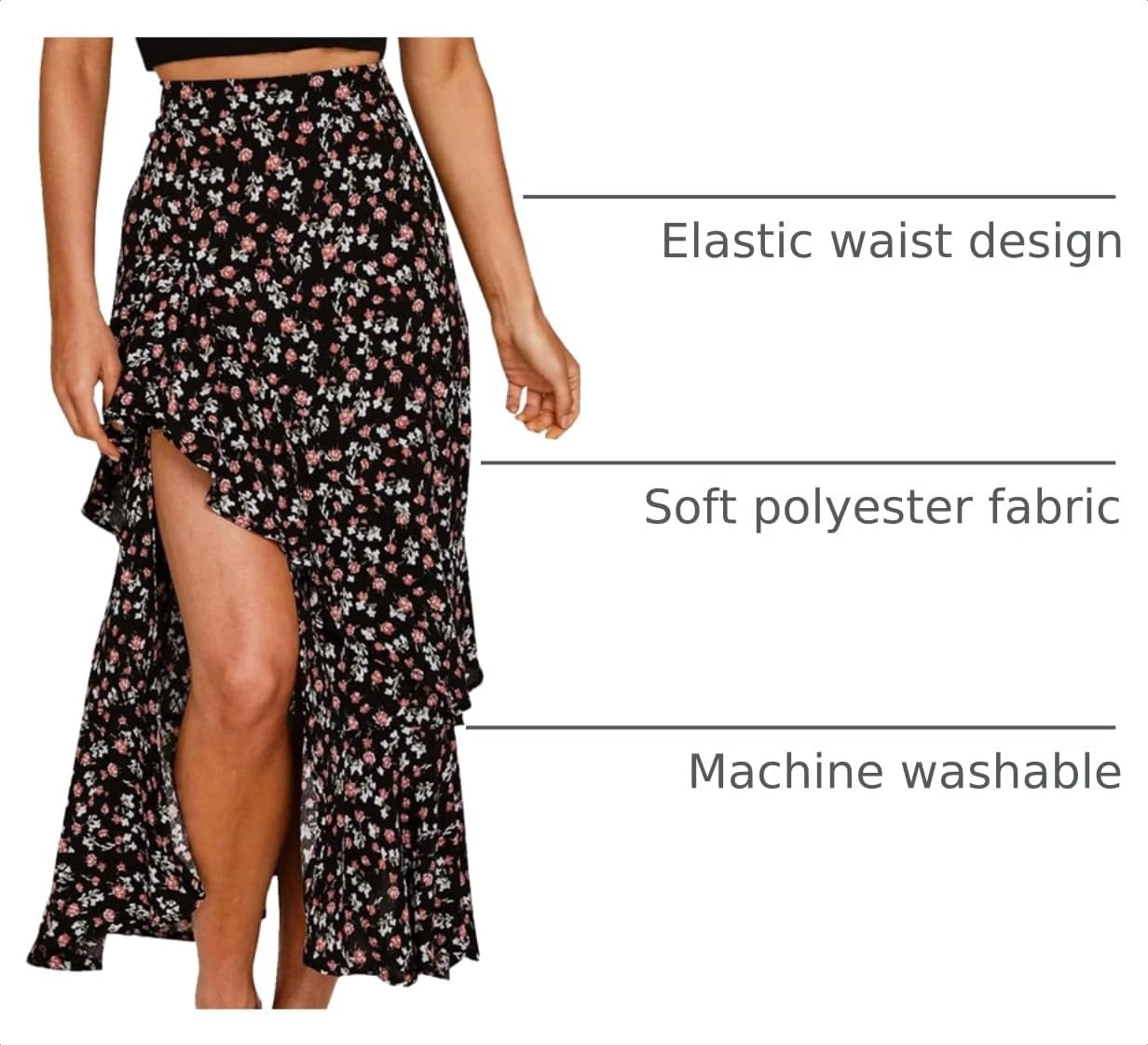 image:imageBTFBM Boho High Low Long Skirts for WomenZblack