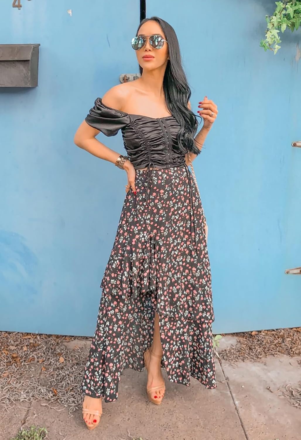image:imageBTFBM Boho High Low Long Skirts for WomenZblack