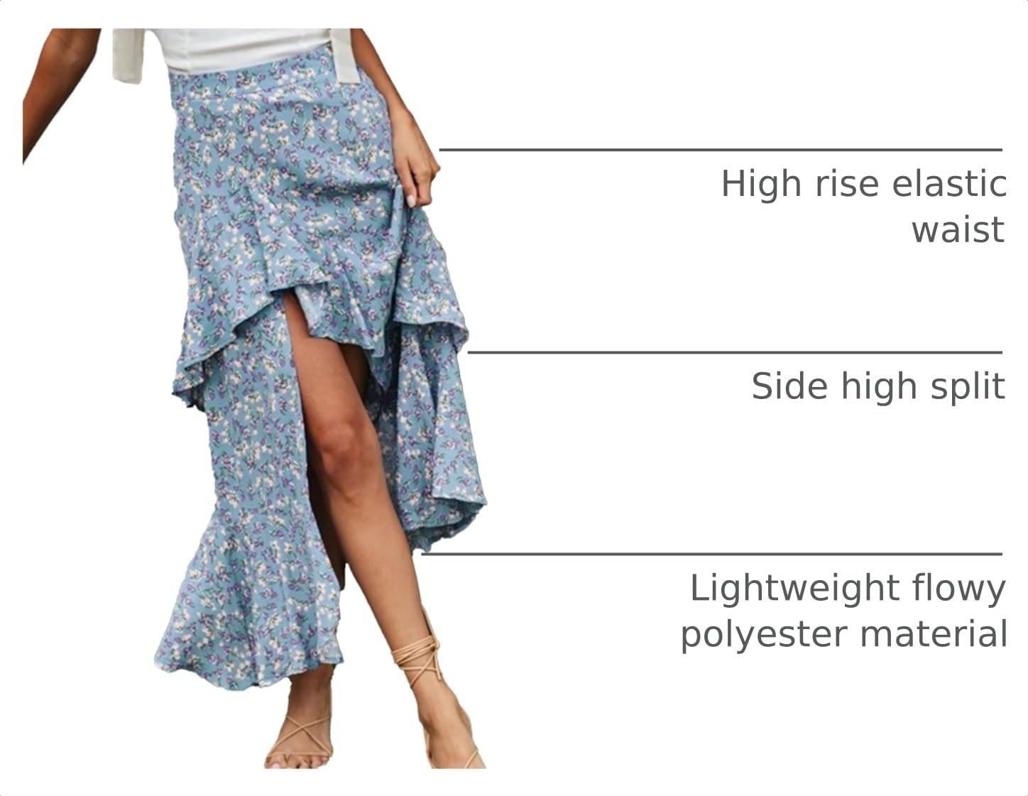 image:imageBTFBM Boho High Low Long Skirts for WomenZblue