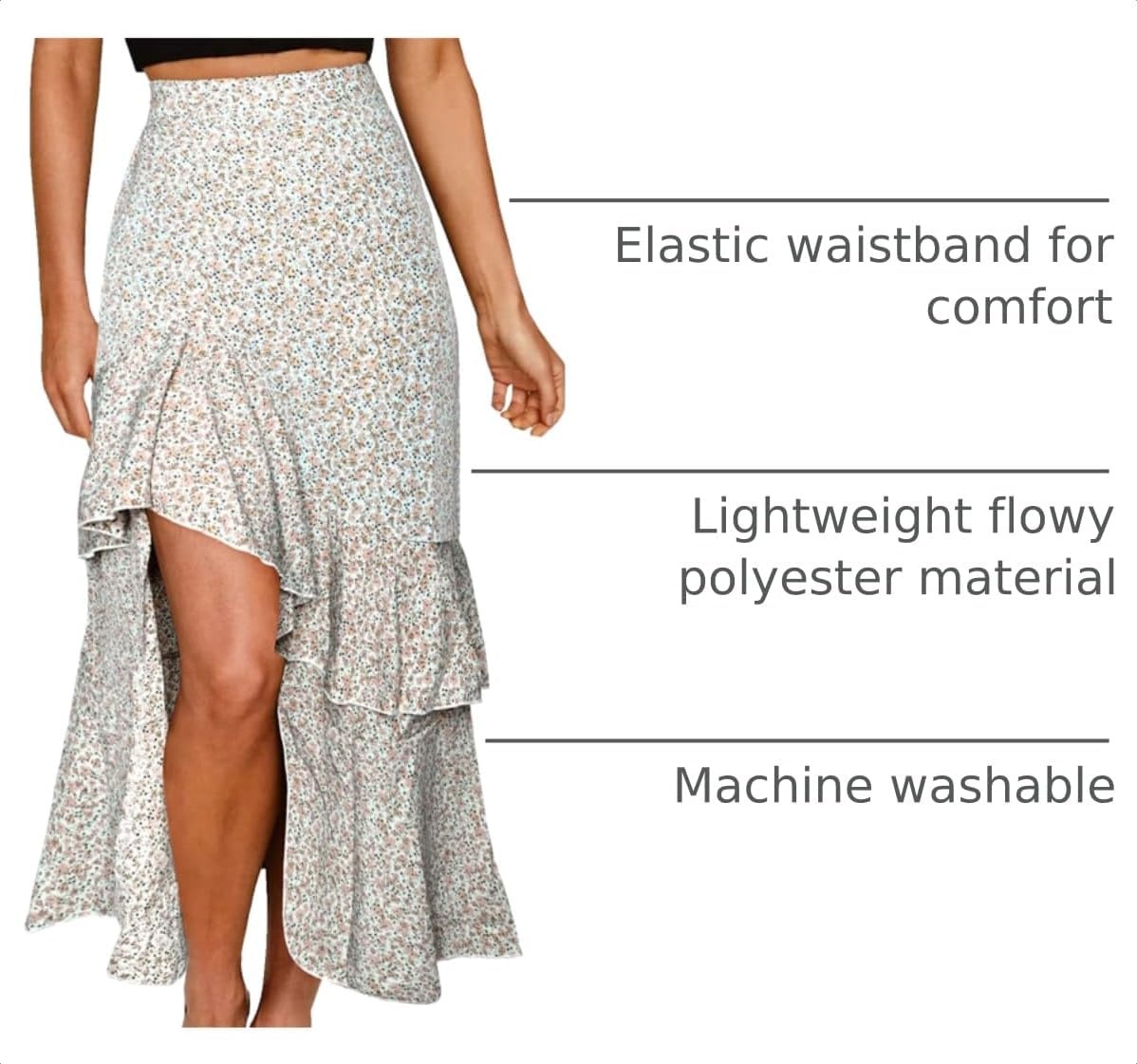 image:imageBTFBM Boho High Low Long Skirts for WomenZwhite