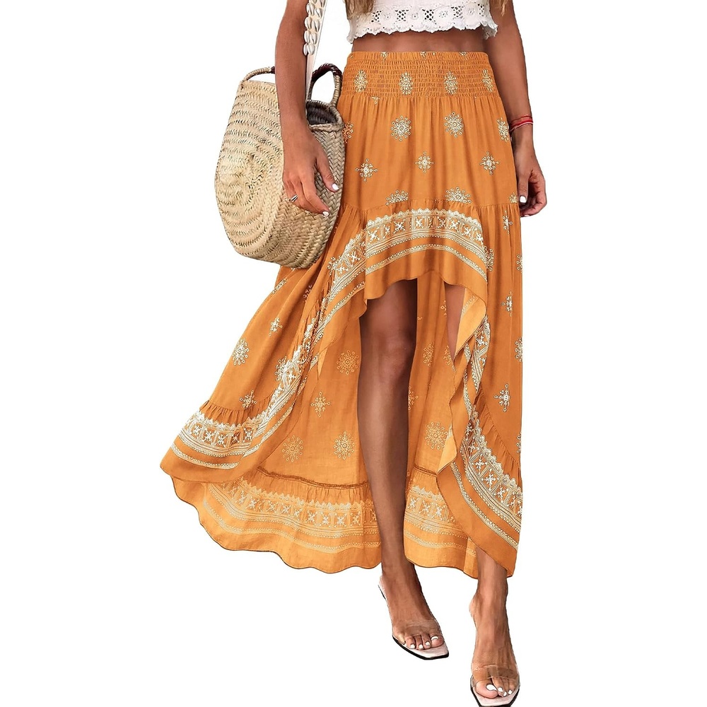 image:imageBTFBM Boho High Low Long Skirts for WomenXbrown Orange