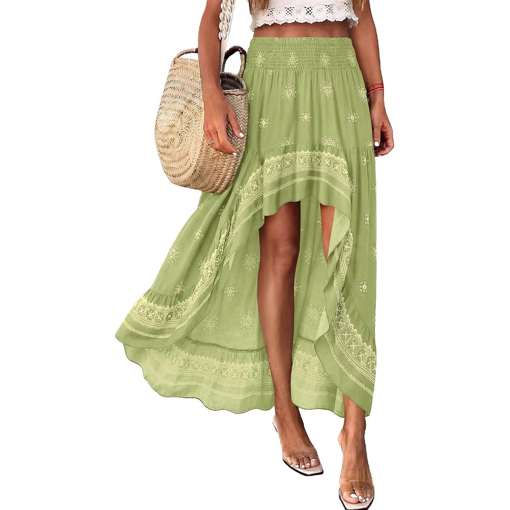 image:imageBTFBM Boho High Low Long Skirts for WomenXlight Green