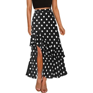 BTFBM Boho High Low Long Skirts for Women(Polka Dot Black)