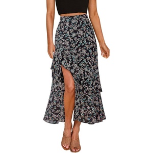 BTFBM Boho High Low Long Skirts for Women(Print Floral Black)