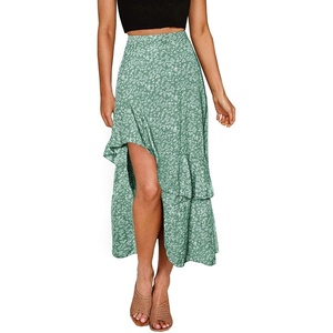 BTFBM Boho High Low Long Skirts for Women(Print Floral Green)