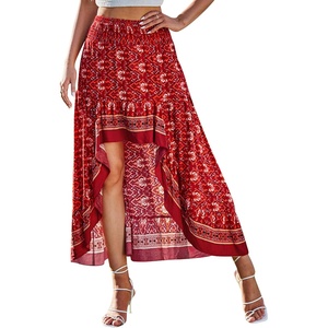 BTFBM Boho High Low Long Skirts for Women(X – Floral Red)